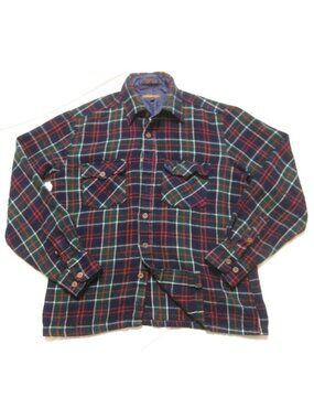 VTG Woodland Plaid Flannel Shirt Jacket Mens M Lined Blue Red Tartan Y2K 90s
